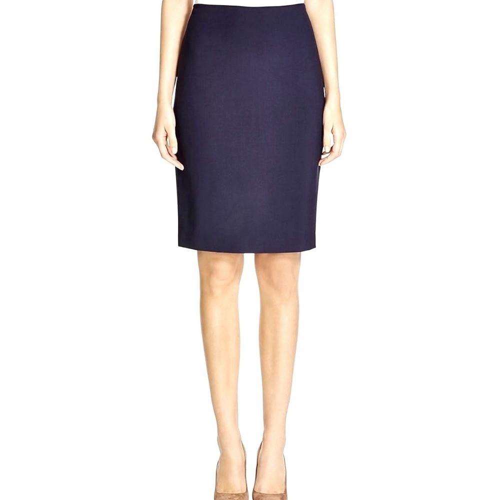 Elie Tahari Wool Knee Length Pencil Skirt Office Career Women's Size 8 Navy NWT